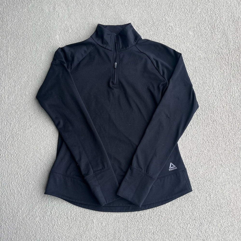 Black Reebok quarter zip long sleeve top